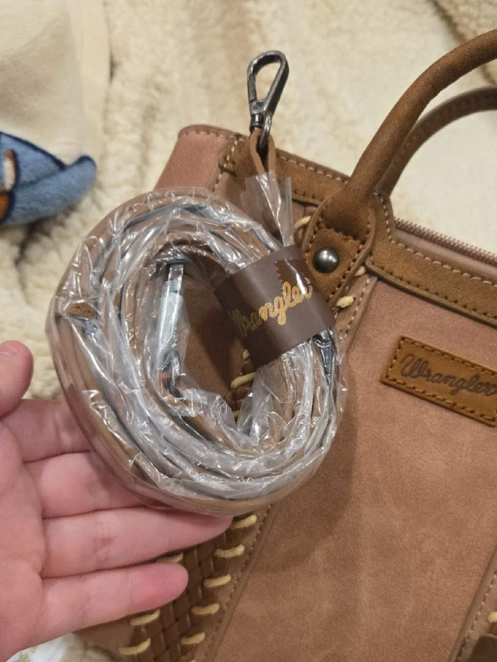 Wrangler Tan and Brown Braided-Trim Tote With Removable Crossbody Strap